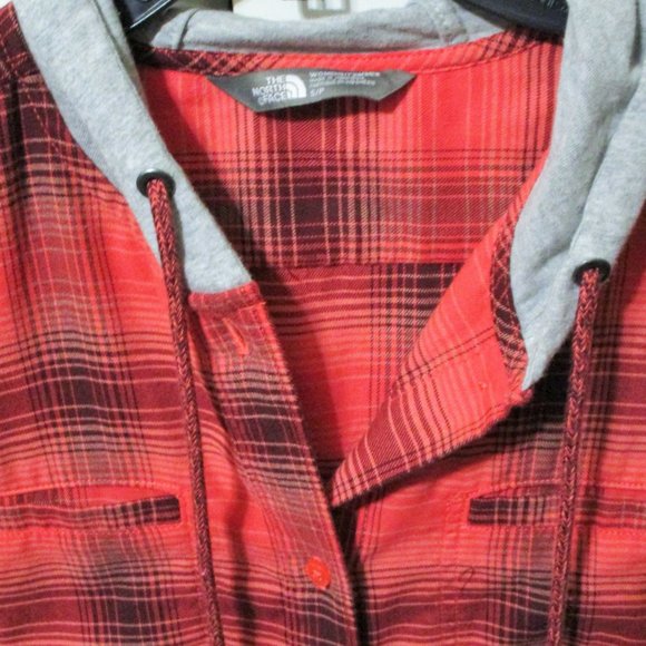 North Face Womens Coral Flannel Buttoned Shirt Hoodie Top Small - Picture 3 of 5